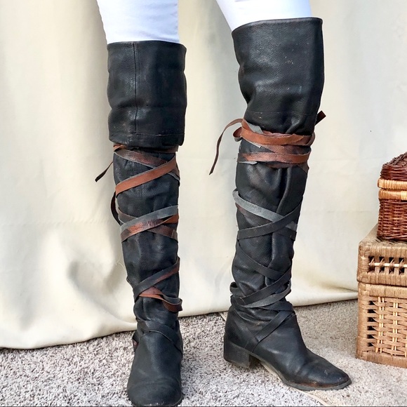 over the knee lace up flat boots